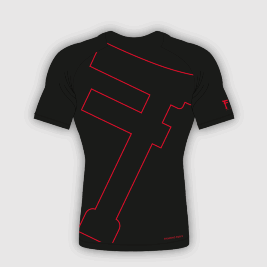 rashguard noir grand F rouge dans le dos manches courtes