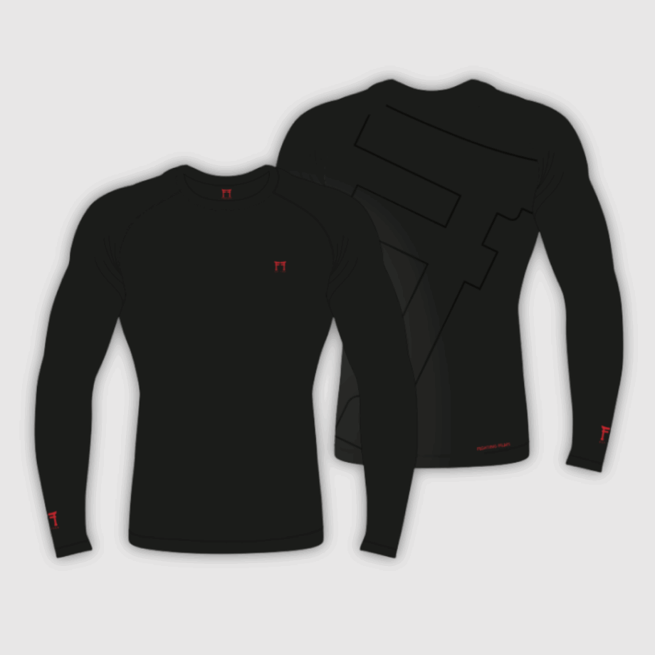 Rashguard noir, manches longues petit logo rouge coeur et bras
