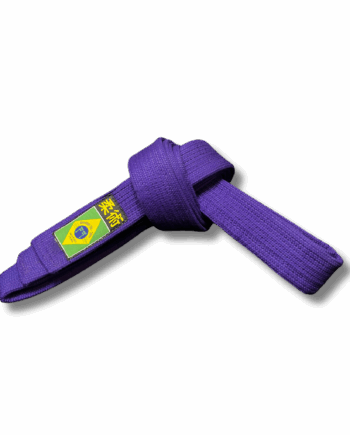 Ceinture violette de jjb en grain de riz, qualité supérieure, nouée, avec un drapeau du brésil et jiu jitsu écrit en japonais